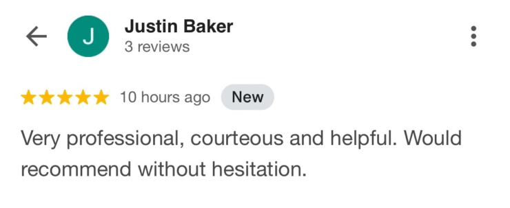 5-star customer review for Man and Van Reading highlighting professional and courteous moving service.