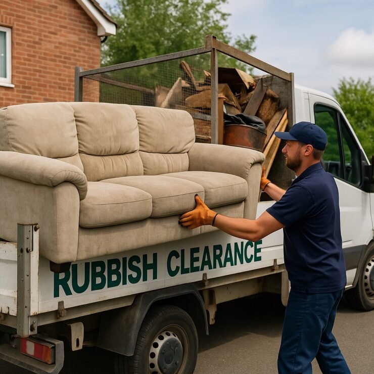 Rubbish Clearance Reading team loading a sofa for disposal — professional furniture removal in Reading