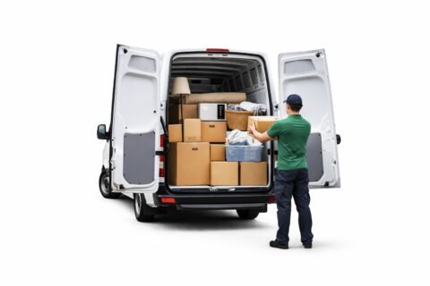 Long wheelbase Sprinter van loaded for a light removals job in Reading